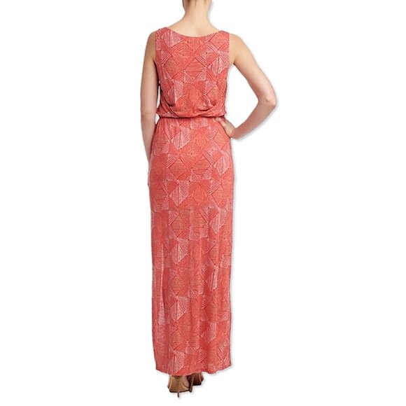 NWT Batik-Dotted Diamond Pattern Orange Maxi Dress w Pockets - Women's Size L - Picture 3 of 6